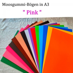 Moosgummi in A3 -- Pink -- 27,7 cm x 42 cm x 2mm zum Basteln. Erhältlich in 15 Farben