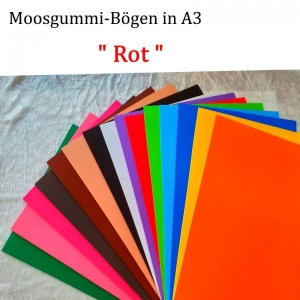 Moosgummi in A3 -- Rot -- 27,7 cm x 42 cm x 2mm zum Basteln. Erhältlich in 15 Farben 