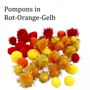 Pompons Plüsch & Glitzer Bommeln zu basteln, 15-20 mm Gelb - Orange - Rote Mischung ca. 48 Stück - Handarbeit kaufen