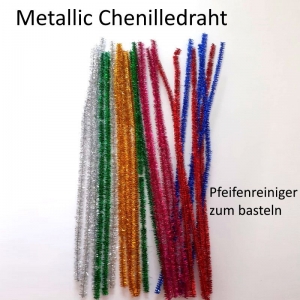 Chenille-Draht, Pfeifenreiniger, Plüschdraht,Biegedraht in Metallic-Bunt in 6 Farben, 24 Stück