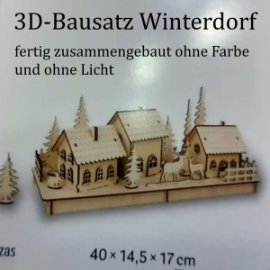 3D Winterdorf, vorgesägtes Bauset Holzbauset Holzpuzzel Modellbau mit 3 Häusern, Tiere und Bäume
