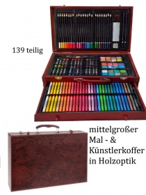 mittlerer Malkoffer Malkasten im Holzkoffer 139 Teilig, Künstlerkoffer mit vielen Farben 