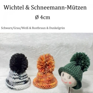 Minimützen, Wichtelmützen, Schneemannmützen 3er-Set -grün, grau, braun- inkl. Ø 4 cm Köpfe  - Handarbeit kaufen
