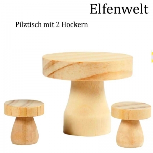 Elfenwelt Pilztisch mit Hocker, Minimöbel für Elfenlandschaft Puppenstuben Fairy Garden zum anmalen & verzieren  - Handarbeit kaufen