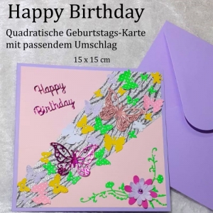 Geburtstagskarte, Glückwunschkarte, Happy Birthday, Karte mit Umschlag Handarbeit Rosa-Bunt - Handarbeit kaufen