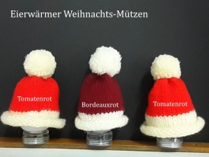 Eierwärmer Pudelmütze, Weihnachts-Mützen Weihnachtsmann-Mütze für´s Frühstücksei Tischdekoration, handgestrickt - Handarbeit kaufen