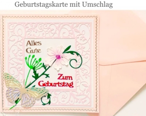 Geburtstagskarte, Glückwunschkarte, Alles Gute ... in deutscher Sprache, Karte mit Umschlag Handarbeit Rosa - Handarbeit kaufen