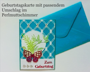 Geburtstagskarte, Glückwunschkarte, Zum Geburtstag mit dtsch. Text, Karte mit Umschlag Handarbeit in Blau & Pink - Handarbeit kaufen