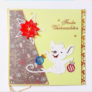 Weihnachtskarte, Frohe Weihnachten, Schneeflocke, Weihnachtsgrüße Festtagskarte, Handarbeit golden mit Grün