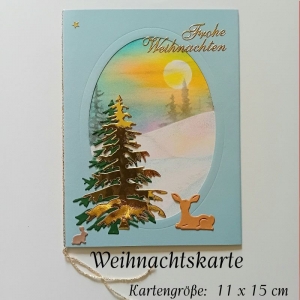 Weihnachtskarte, Frohe Weihnachten, Weihnachtsgrüße Festtagskarte Heiligabend handgemalte Winterlandschaft - Handarbeit kaufen