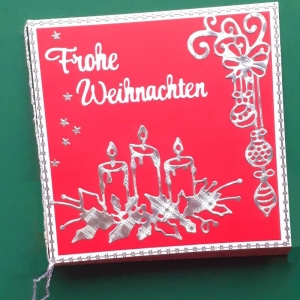 Weihnachtskarte, Frohe Weihnachten, Weihnachtsgrüße Festtagskarte Heiligabend in Rot & Silber Handarbeit  - Handarbeit kaufen
