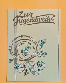 Jugendweihe-Karte, Glückwunschkarte herzlichen Glückwunsch für Jugen 10,5 x 14,5 cm  Mintgrün - Handarbeit kaufen