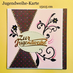 Jugendweihe-Karte, Glückwunschkarte herzlichen Glückwunsch 15x15 cm Elegant Miniherzen & Goldschrift - Handarbeit kaufen