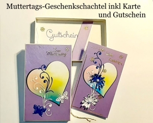 Muttertag Geschenkschachtel + Glückwunschkarte & Gutschein, Viele Liebe Küsschen in deutscher Sprache, Geschenk, Box, Motherday,