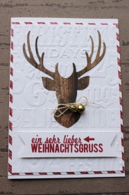 Handgefertigte Weihnachtskarte mit Elch und Glöckchen ★   