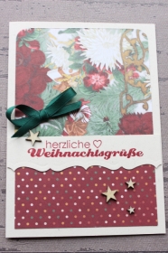 Handgefertigte Weihnachtskarte mit Holzsternen und Schleife ★