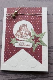 Handgefertigte Weihnachtskarte mit Sternen und Glöckchen ★    