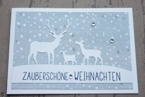 Handgefertigte Weihnachtskarte mit Hirschfamilie ★  