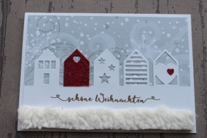 Handgefertigte Weihnachtskarte mit Häusern ★