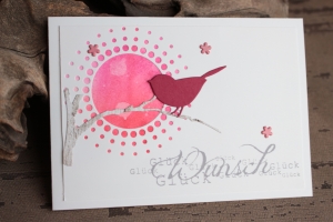 Glückwunschkarte zum Geburtstag - Vogel-Motiv, Aquarell, pink
