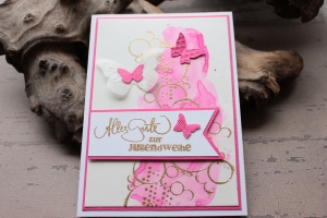Glückwunschkarte zur Jugendweihe mit Schmetterling-Motiv, Aquarell-Farben, Jugendweihe-Karte für Mädchen