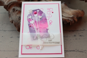Glückwunschkarte zur Jugendweihe mit Herz-Motiv, Aquarell-Farben, Jugendweihe-Karte für Mädchen