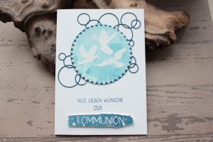 Glückwunschkarte zur Kommunion mit Tauben-Motiv, blau - weiß, Kommunionskarte für Jungen