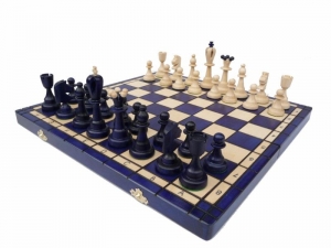 Sehr edles Schach Schachspiel Ace Asy Schachbrett 42x42 Holz blau - Handarbeit kaufen