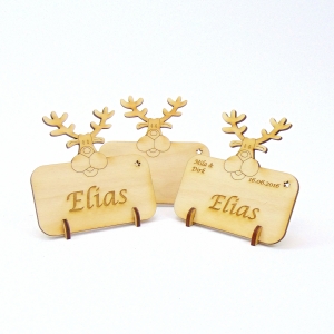 Tischkarte Elch, Renntier Kopf für Weihnachtstafel Namensschild Weihnachtlich aus Holz - Handarbeit kaufen