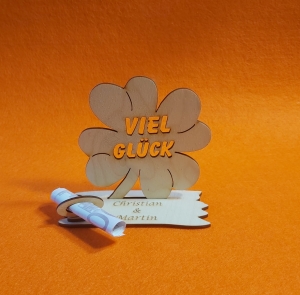 Kleeblatt Geldgeschenk ♥ Viel Glück ♥ Naturholz 11,7 cm Personalisiert, Geschenk für jeden Anlass mit eigenen Namen - Handarbeit kaufen