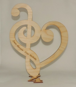 Notenschlüssel mit Bassschlüssel auf 3/4 Takt 30 cm Personalisiert aus Naturholz Geschenk für Musiker