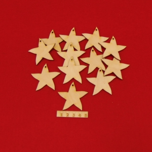 Weihnachtssterne aus Birkenholz mit Loch 5 cm, passend zur Weihnachtszeit, 12 Stück (SET-13) - Handarbeit kaufen