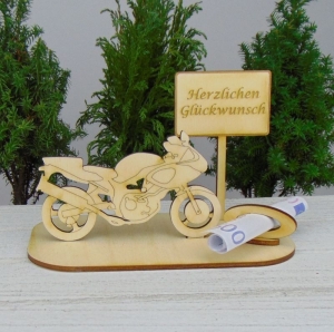 Geldgeschenkset Geburtstag ★ Motorrad aus Holz mit Aufschrift - Herzlichen Glückwunsch - Handarbeit kaufen