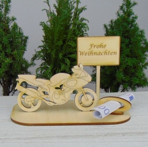 Geldgeschenkset  ★ Motorrad aus Holz mit Aufschrift - Frohe Weihnachten - Handarbeit kaufen