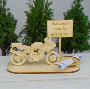 Geldgeschenkset ★ Motorrad aus Holz mit Aufschrift - Alexander zum Geburtstag, alles Gute - Handarbeit kaufen