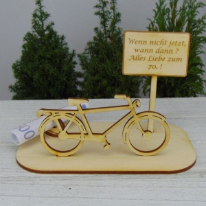 Geldgeschenkset Geburtstag ★ Herren-Fahrrad aus Holz mit Aufschrift- Wenn nicht jetzt wann dann, Alles Liebe zum Geburtstag - Handarbeit kaufen