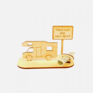 Geldgeschenkset ★ Alkoven Wohnmobil aus Holz mit Aufschrift - Wenn nicht jetzt, wann dann, Alles Liebe zum Geburtstag - Handarbeit kaufen