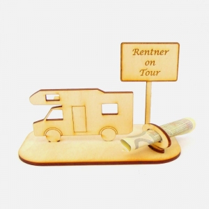 Geldgeschenkset  ★ Alkoven Wohnmobil aus Holz mit Aufschrift  - Rentner on Tour - Handarbeit kaufen