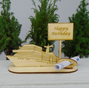 Geldgeschenkset ★ Kreuzfahrtschiff aus Holz - Happy Birthday - Handarbeit kaufen