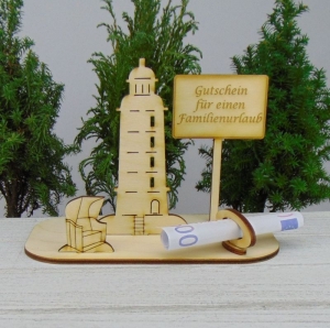 Geldgeschenkset ★ Leuchtturm aus Holz mit  Aufschrift - Gutschein für ein Familienurlaub - Handarbeit kaufen
