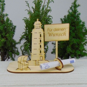 Geldgeschenkset ★ Leuchtturm aus Holz mit Aufschrift - Für deinen Wunsch - Handarbeit kaufen