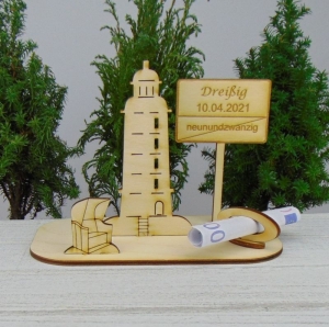 Geldgeschenkset  ★ Leuchtturm aus Holz mit Aufschrift - zum 30. Geburtstag / 29