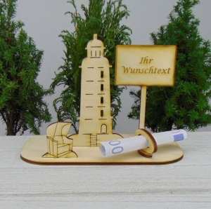 Geldgeschenkset ★ Leuchtturm aus Holz mit Aufschrift - Ihr Wunschtext - Handarbeit kaufen