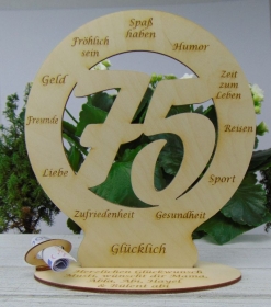 Tischschmuck Zum 75. Geburtstag Geldgeschenk Personalisiertes aus Birkenholz Tischdekoration  Plauener 18cm  - Handarbeit kaufen