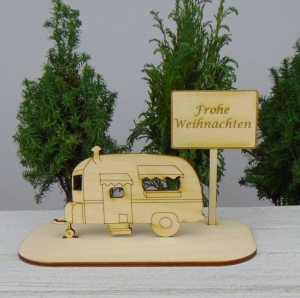 Gutscheingeschenkset ★ Wohnwagen aus Holz mit Aufschrift - Frohe Weihnachten - Handarbeit kaufen