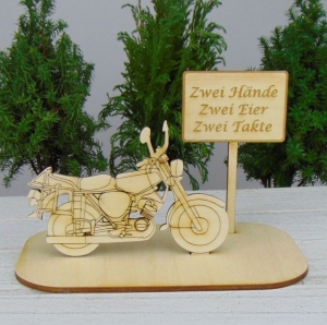 Gutscheingeschenkset ★ Moped aus Holz mit Aufschrift - Zwei Hände, zwei Eier , zwei Takte - Handarbeit kaufen
