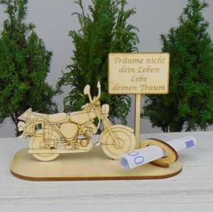 Gutscheingeschenkset ★ Moped aus Holz mit Aufschrift - Träume nicht dein Leben sondern lebe deinen Traum - Handarbeit kaufen
