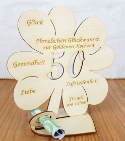 Geldgeschenkset ♥ Kleeblatt 11cm oder 16 cm ♥ Herzlichen Glückwunsch zur goldenen Hochzeit 50 ♥ mit Personalisierung - Handarbeit kaufen