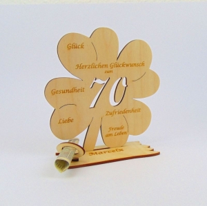 Geschenk zum 70. Geburtstag ♥ Geldgeschenk ♥ Kleeblatt 16 cm ♥ mit Personalisierung