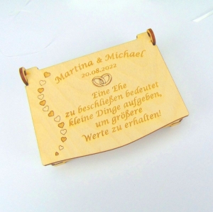 Schatulle Ringkiste für Eheringe zur Hochzeit Glückwünsche Personalisiert Holz B3-GST07 - Handarbeit kaufen